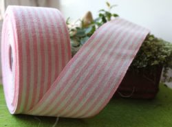 Bande - Lin à broder blanche rayée rose