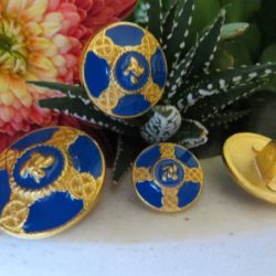 Bouton - Bleu, 4 ronds or en croix   