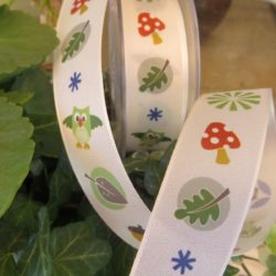 Ruban 2.5cm - Chouettes, feuilles, champi.......