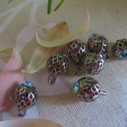 Bouton - Boule métal à pierre bleue