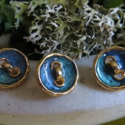 Bouton - Cuvette bleu/vert turquoise & bord doré