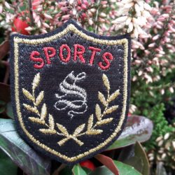 Motif - Glitter irisé "SPORT" et contour brodé or