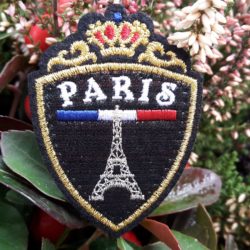 Motif - Glitter irisé "PARIS" et contour brodé or