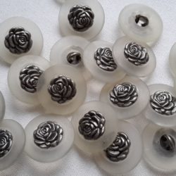 Lot de 20 boutons - Rond opaque avec rose vieil argent