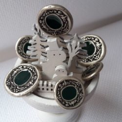 Bouton - Aspect vieille monnaie argent et vert foncé