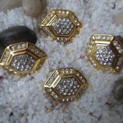 Bouton - Hexagonal doré; 37 strass dont 19 au centre