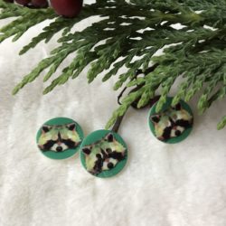 Bouton - Raton laveur sur vert