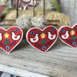 Motif - Couple d'oiseaux dans coeur rouge