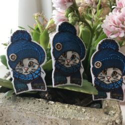 Motif - "Chat à l'écharpe et bonnet marine"