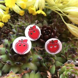 Bouton - Pomme rouge et hérisson multicolore